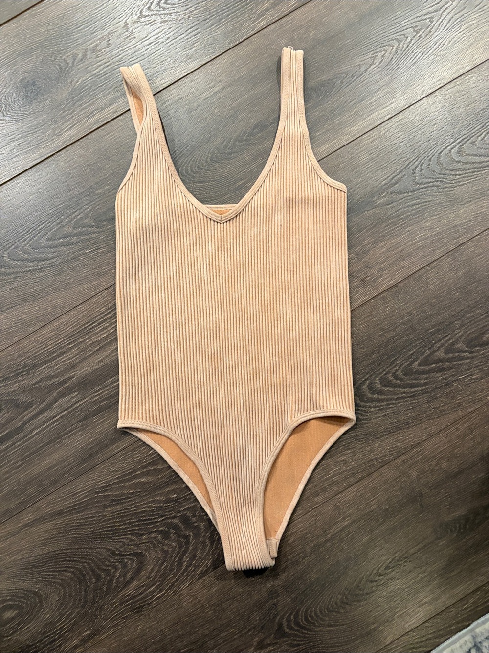 Aura Ribbed Sleeveless Bodysuit in Beige
